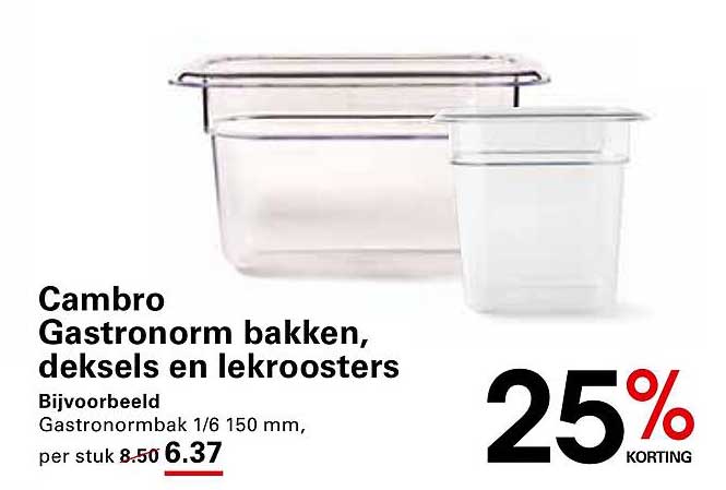Cambro Gastronorm bakken, deksels en lekroosters