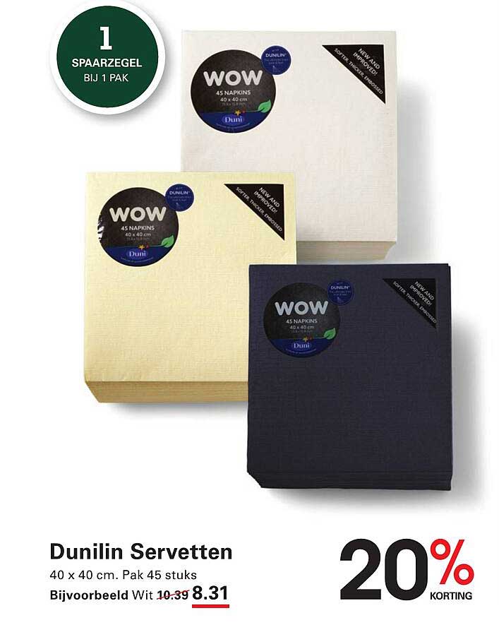 Dunilin Servetten 40 x 40 cm. Pak 45 stuks