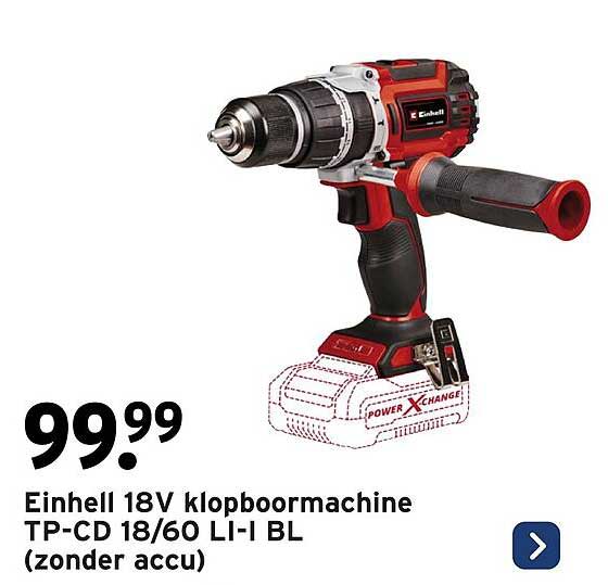 Einhell 18V klopboormachine TP-CD 18/60 LI-I BL (zonder accu)