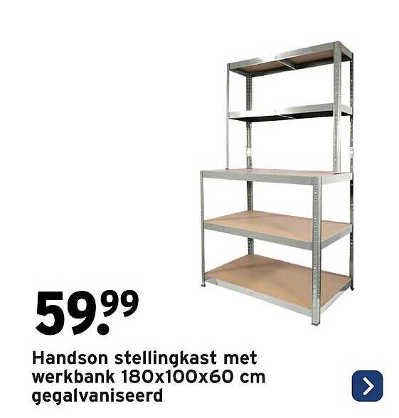 Handson stellingkast met werkbank 180x100x60 cm gegalvaniseerd