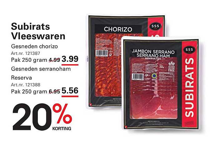 Subirats Vleeswaren Gesneden chorizo en gesneden serranoham