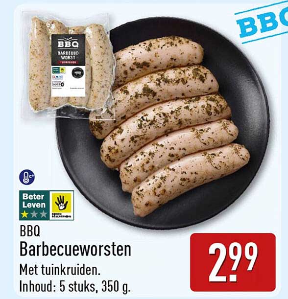 BBQ Barbecueworsten Met tuinkruiden. Inhoud: 5 stuks, 350 g.