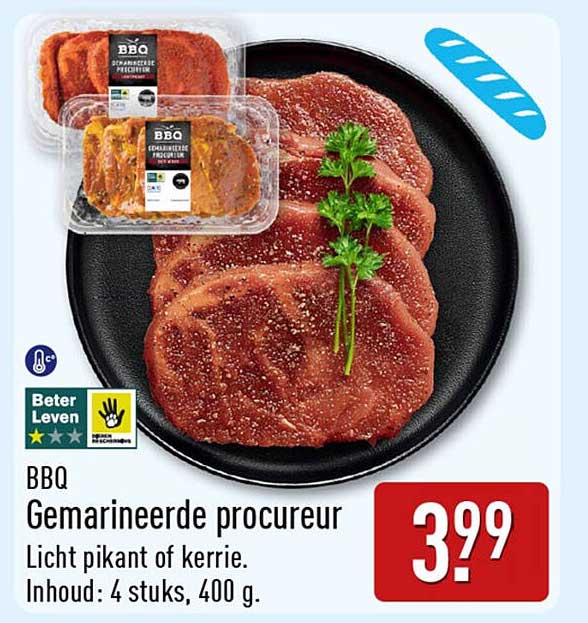 BBQ Gemarineerde procureur Licht pikant of kerrie. Inhoud: 4 stuks, 400 g.