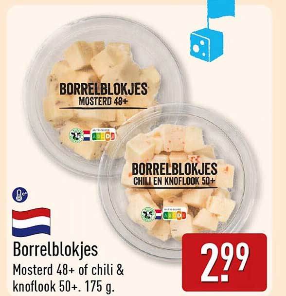 Borrelblokjes Mosterd 48+ of chili & knoflook 50+ 175 g.