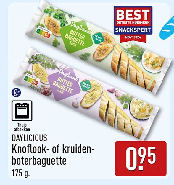 DAYLICIOUS Knoflook- of kruiden-boterbaguette 175 g