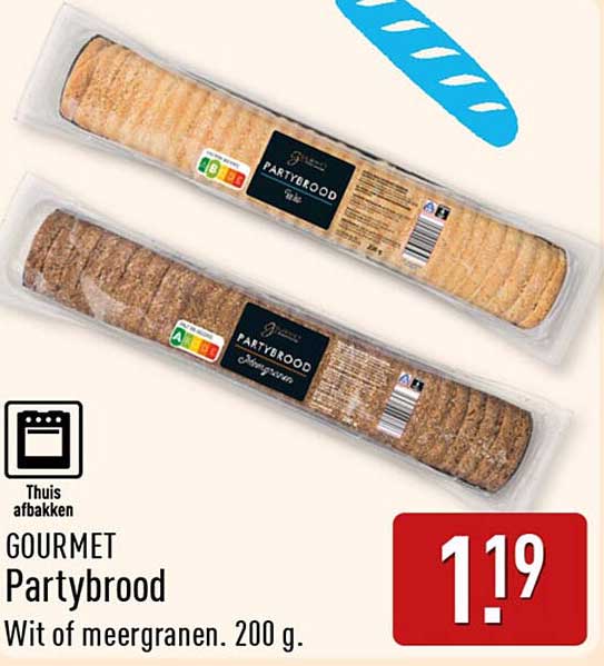 GOURMET Partybrood Wit of meergranen. 200 g.