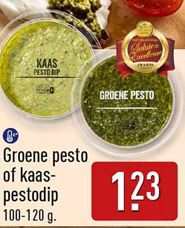 Groene pesto of kaas-pestodip 100-120 g.