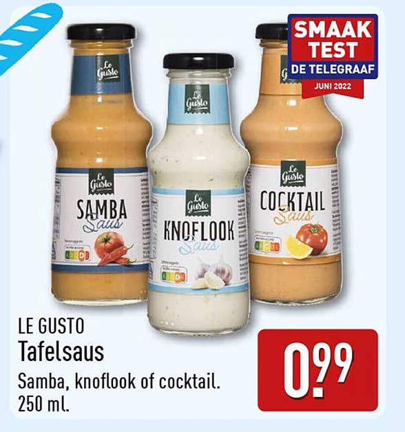 LE GUSTO Tafelsaus Samba, knoflook of cocktail. 250 ml.
