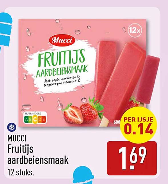 MUCCI Fruitijs aardbeiensmaak 12 stuks