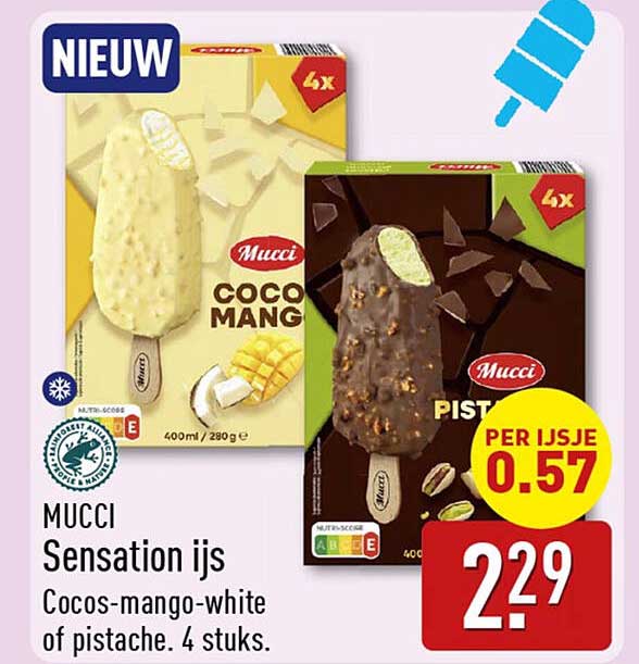 MUCCI Sensation ijs Cocos-mango-white of pistache. 4 stuks.