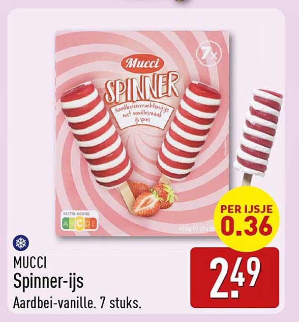 MUCCI Spinner-ijs Aardbei-vanille, 7 stuks.