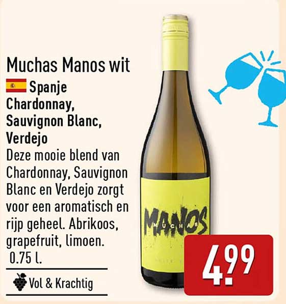 Muchas Manos wit Spanje Chardonnay, Sauvignon Blanc, Verdejo