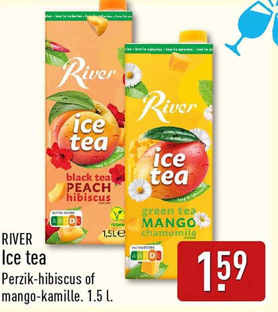 RIVER Ice tea Perzik-hibiscus of mango-kamille. 1.5 L.