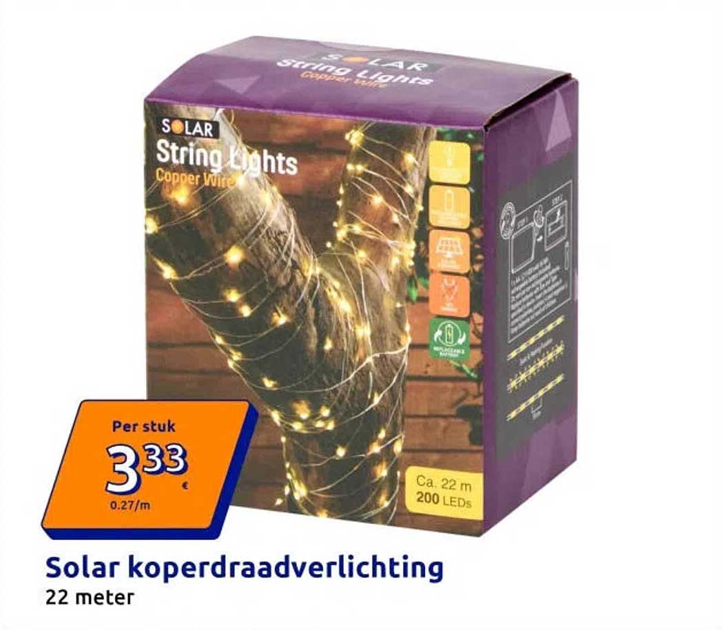 Solar koperdraadverlichting 22 meter