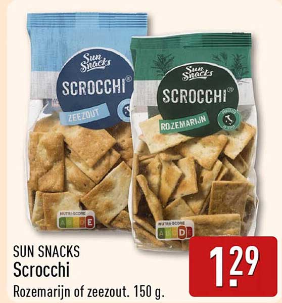 SUN SNACKS Scrocchi Rozemarijn of zeezout. 150 g.