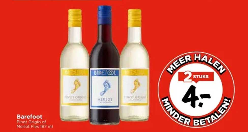 Barefoot Pinot Grigio of Merlot Fles 187 ml