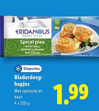 Bladerdeeghapjes met spinazie en kaas