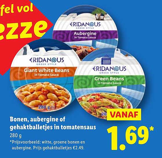 Bonen, aubergine of gehaktballetjes in tomatensaus 280 g