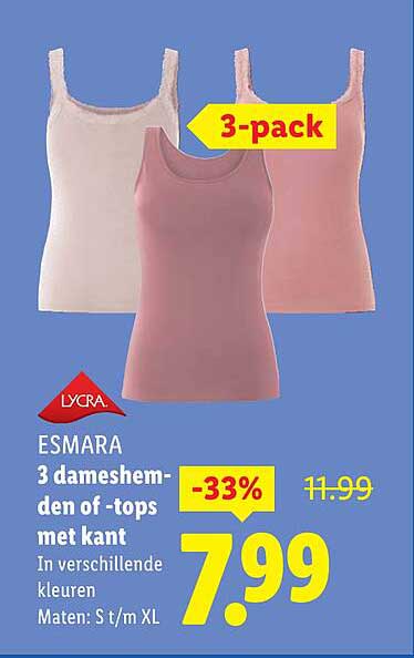 ESMARA 3 dameshemden of -tops met kant