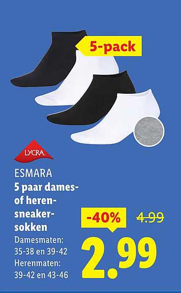 ESMARA 5 paar dames- of heren-sneakersokken