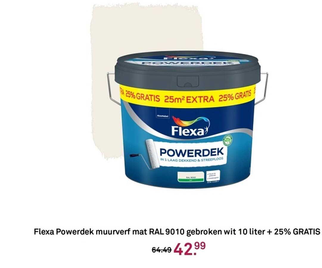 Flexa Powerdek mu verf mat RAL 9010 gebroken wit 10 liter + 25% GRATIS