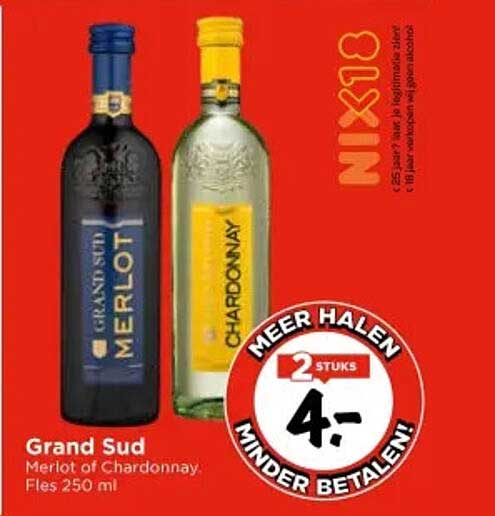 Grand Sud Merlot of Chardonnay. Fles 250 ml