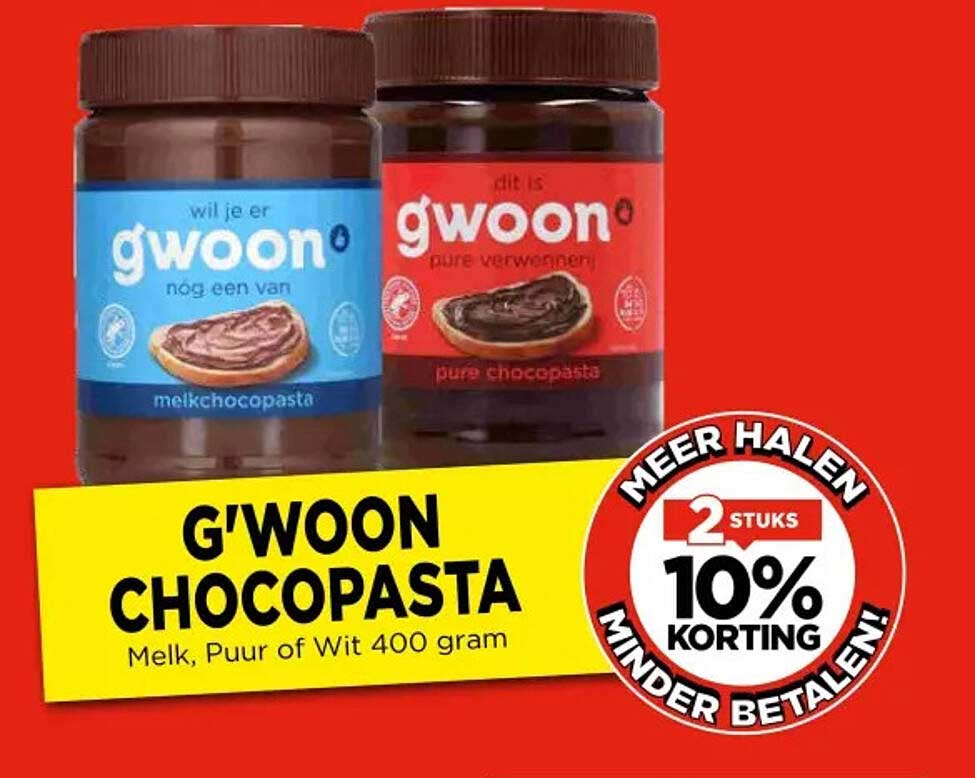 G'woon Chocopasta Melk, Puur of Wit 400 gram