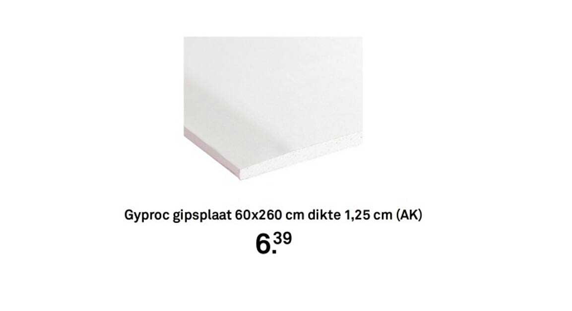 Gyproc gipsplaat 60x260 cm dikte 1,25 cm (AK)