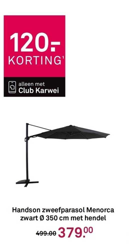 Handson zweefparasol Menorca zwart Ø 350 cm met hendel