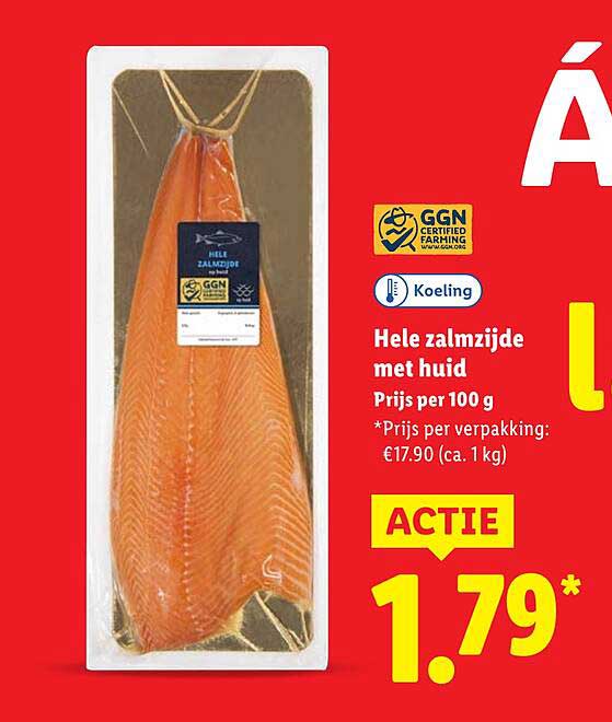 Hele zalmzijde met huid