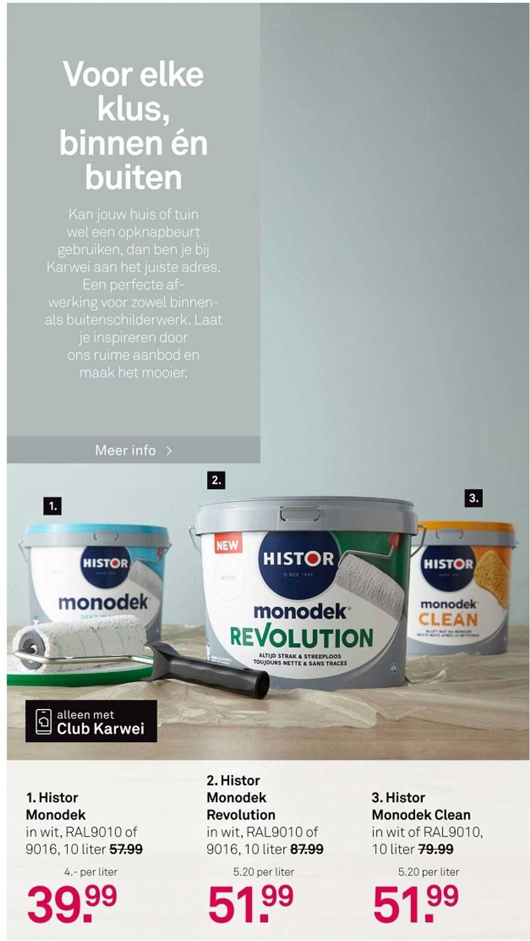 Histon Monodek in wit, RAL9010 of 9016, 10 liter voor 39.99