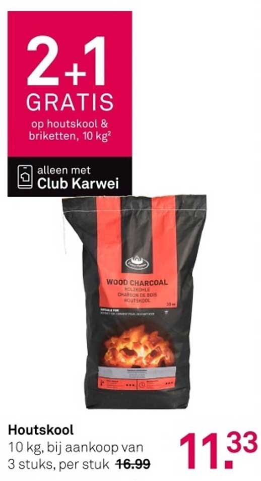 Houtskoool 10 kg, bij aankoop van 3 stuks, per stuk 11.33