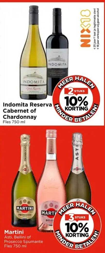 Indomita Reserva Cabernet of Chardonnay en Martini Asti, Bellini of Prosecco Spumante 750 ml