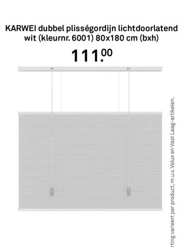KARWEI dubbel plisségordijn lichtdoorlatend wit (kleurnr. 6001) 80x180 cm (bxh)
