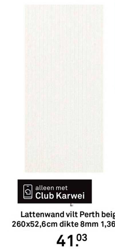 Lattenwand vilt Perth beige 260x52,6cm dikte 8mm 1,36