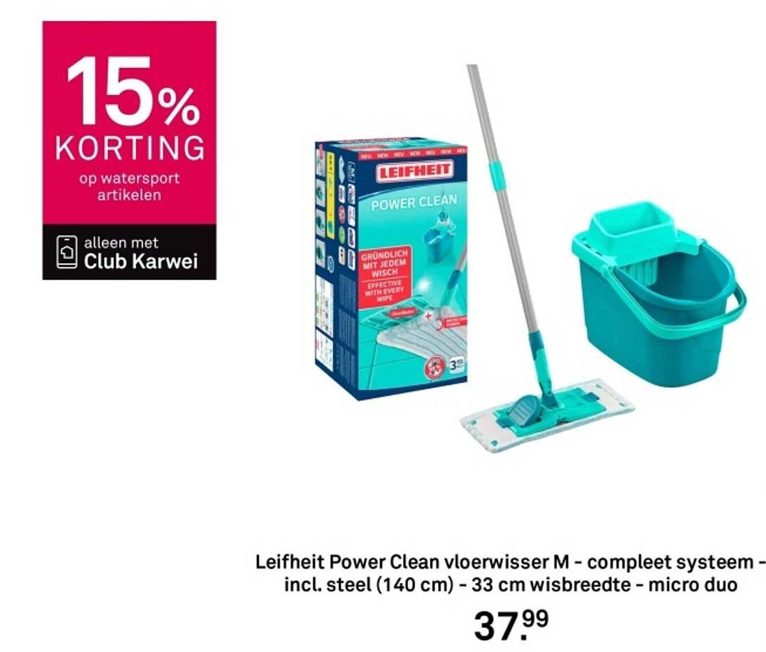 Leifheit Power Clean vloerwisser M - compleet systeem - incl. steel (140 cm) - 33 cm wisbreedte - micro duo