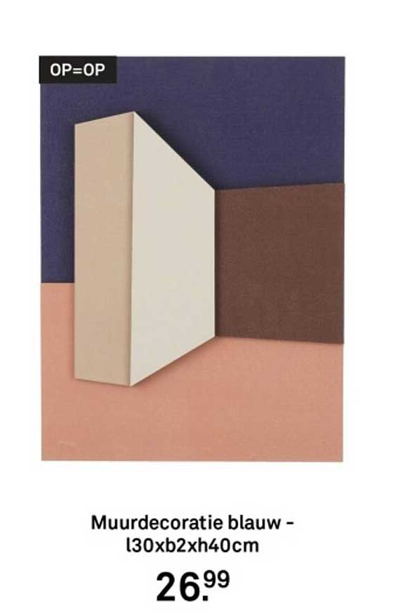 Muurldecoratie blauw - l30xb2xh40cm