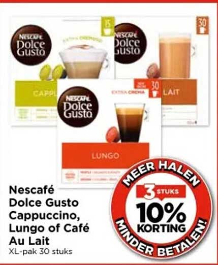 Nescafé Dolce Gusto Cappuccino, Lungo of Café Au Lait XL-pak 30 stuks