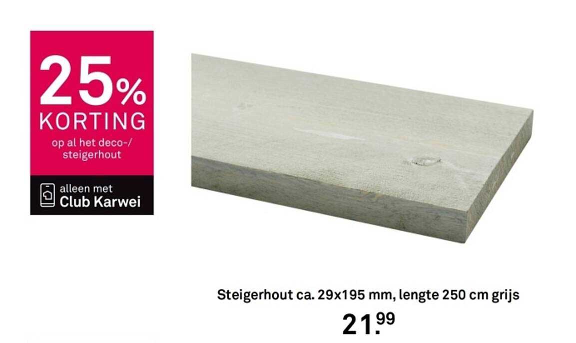 Steigerhout ca. 29x195 mm, lengte 250 cm grijs