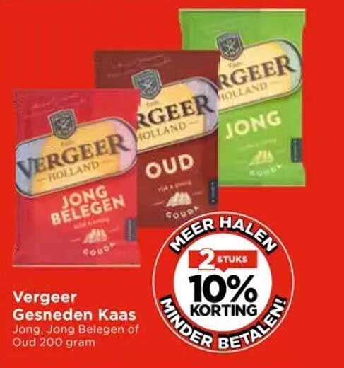 Vergheer Gesneden Kaas Jong, Jong Belegen of Oud 200 gram
