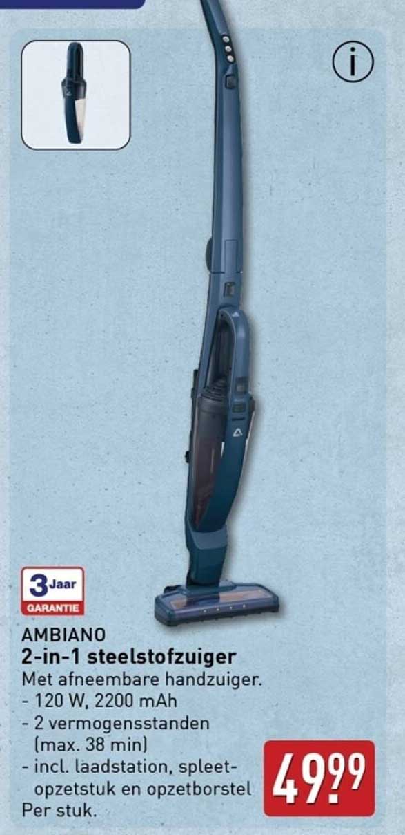 AMBiano 2-in-1 steelstofzuiger met afneembare handzuiger