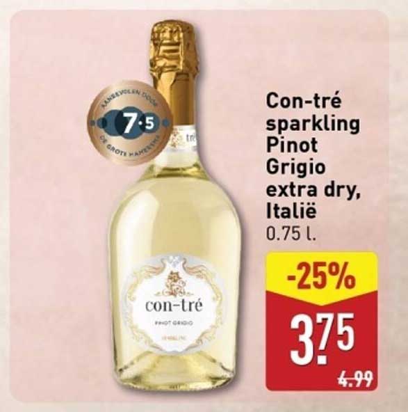 Con-tré sparkling Pinot Grigio extra dry, Italië 0.75 l.