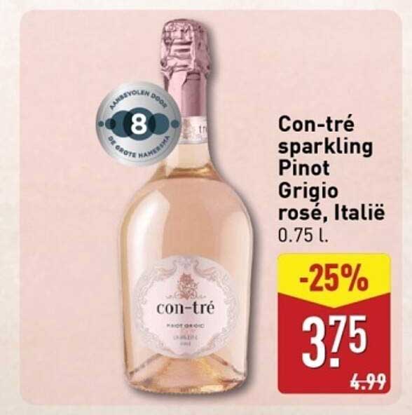 Con-tré sparkling Pinot Grigio rosé, Italië 0.75 l.