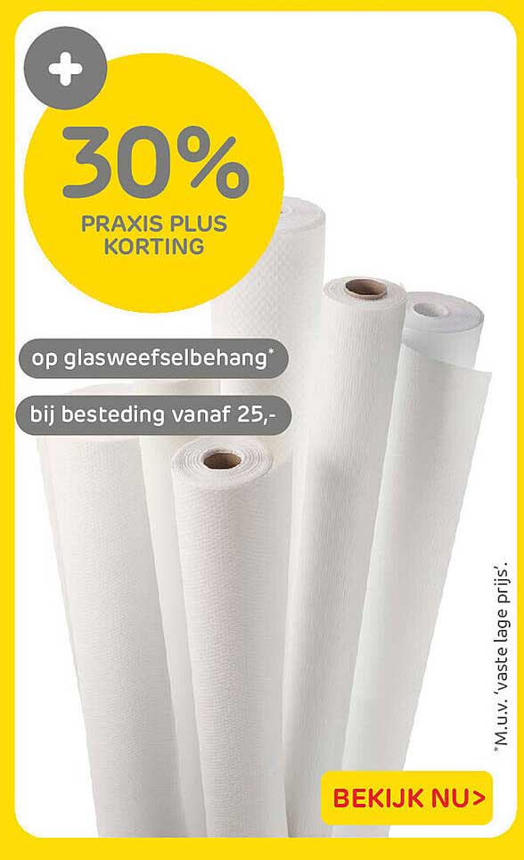 30% Praxis Plus korting op glasweefselbehang* bij besteding vanaf 25,-