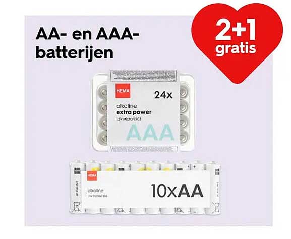 AA- en AAA-batterijen 2+1 gratis