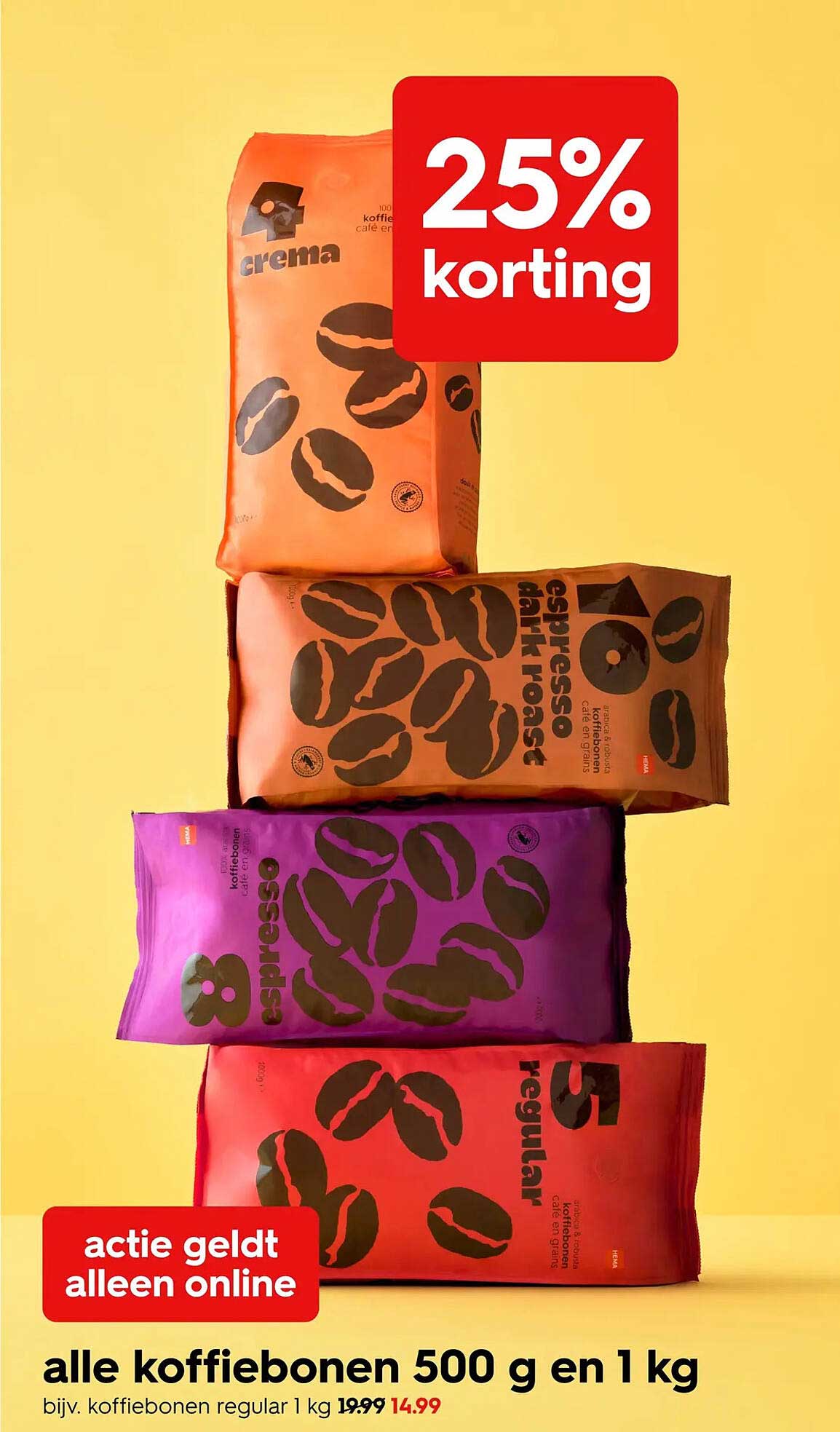 alle koffiebonen 500 g en 1 kg 25% korting