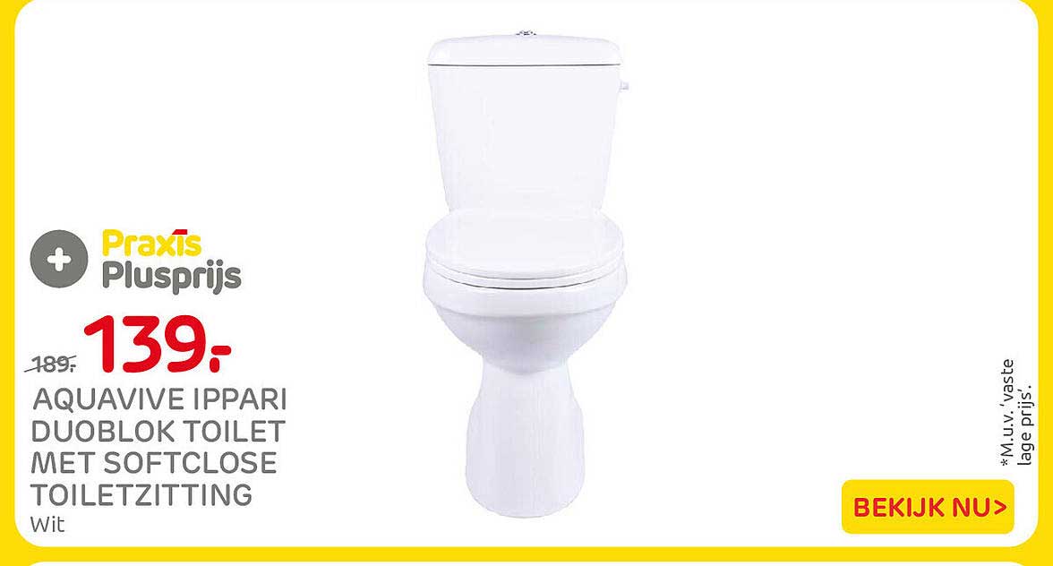 AQUAVIVE IPPARI DUOBLOK TOILET MET SOFTCLOSE TOILETZITTING