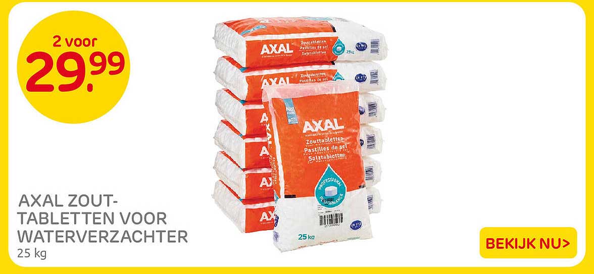 AXAL ZOUT- TABLETTEN VOOR WATERVERZACHTER 25 kg 2 voor 29.99