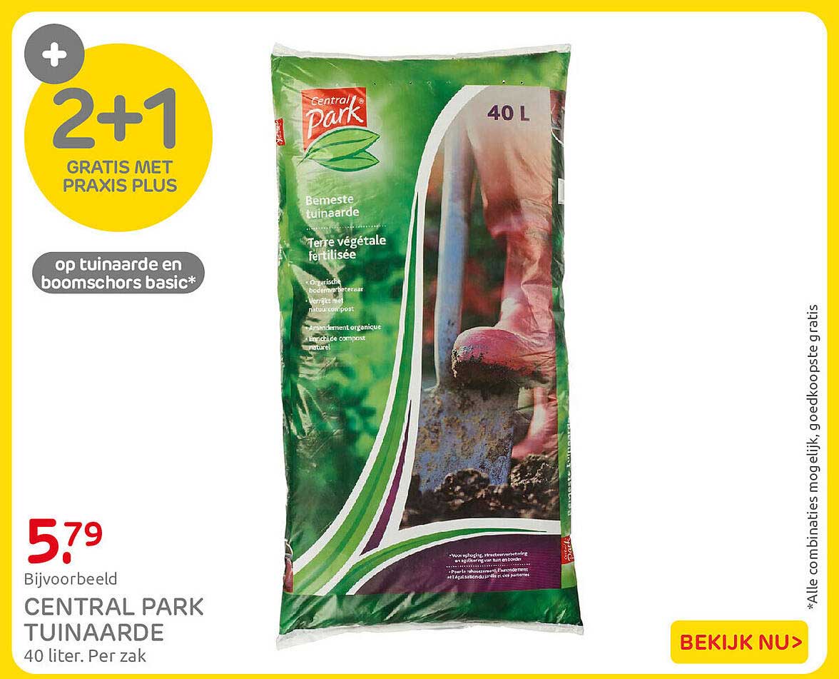 CENTRAL PARK TUINAARDE 40 liter. Per zak 2+1 gratis met Praxis Plus
