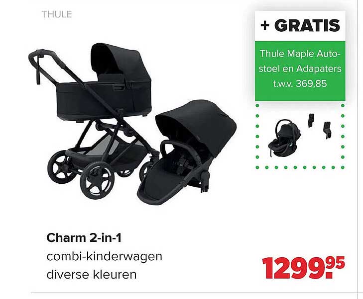 Charm 2-in-1 combi-kinderwagen diverse kleuren + GRATIS Thule Maple Auto-stoel en Adapters t.w.v. 369,85